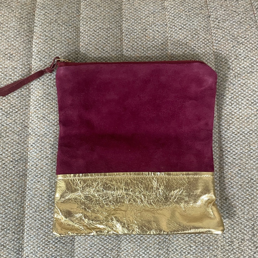 GRACE Elegant Suede Burgundy and Gold Clutch